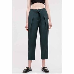 J.O.A. Green Pleated Slide Belt Cropped Pants